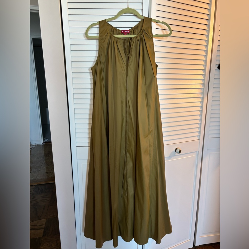 STAUD Olive Green Sleeveless A-Line Maxi Dress